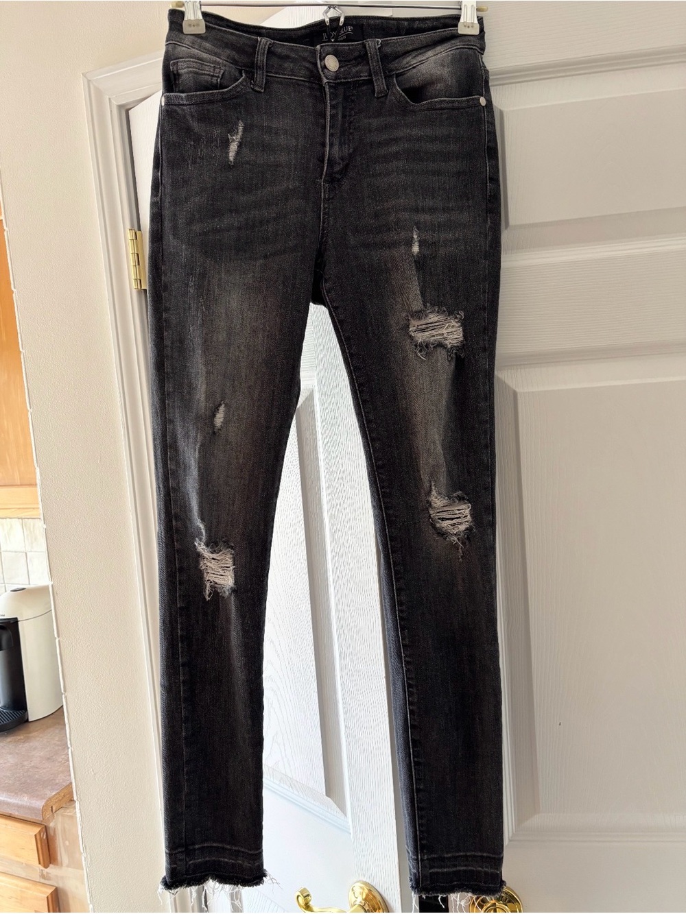 Judy Blue Washed Out Black Grey Distressed Cut Off Skinny Fit Ankle Jeans